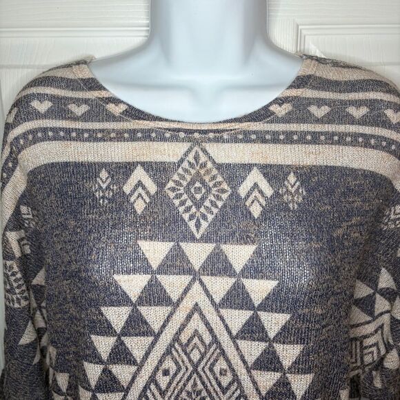 Charming Charlie Navy Blue Beige Dolman Sweater Knit Tunic Top Southwestern S - Picture 3 of 9
